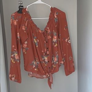 off the shoulder coral top